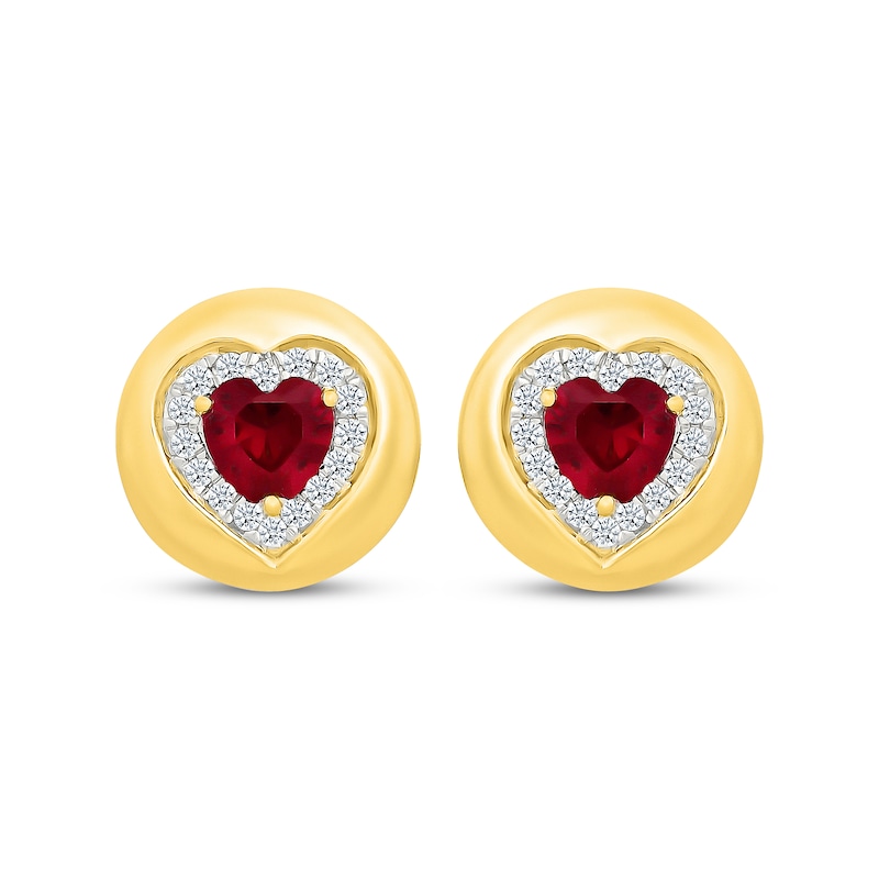 Main Image 2 of Heart-Shaped Lab-Created Ruby & White Lab-Created Sapphire Frame Stud Earrings 24K Yellow Gold Vermeil Sterling Silver