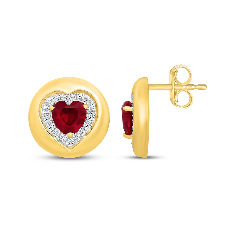 Main Image 3 of Heart-Shaped Lab-Created Ruby & White Lab-Created Sapphire Frame Stud Earrings 24K Yellow Gold Vermeil Sterling Silver