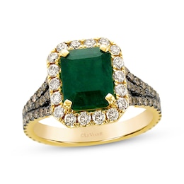 Le Vian Emerald-Cut Emerald Ring 1-1/6 ct tw Diamonds 14K Honey Gold