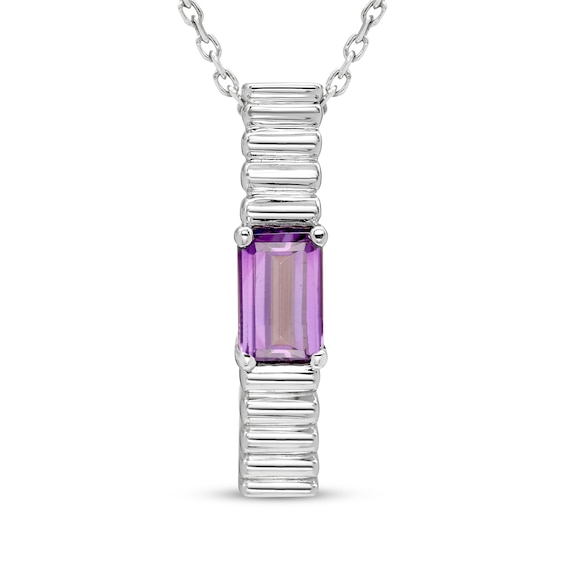 Emerald-Cut Amethyst Solitaire Necklace Sterling Silver 18"