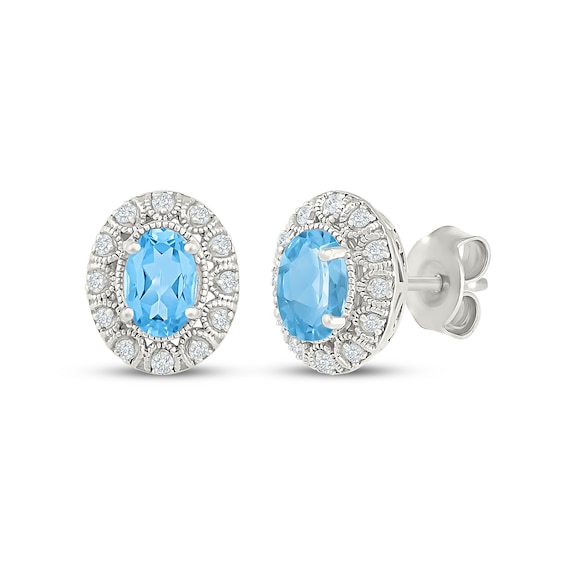 Oval-Cut Swiss Blue Topaz & White Lab-Created Sapphire Halo Stud Earrings Sterling Silver