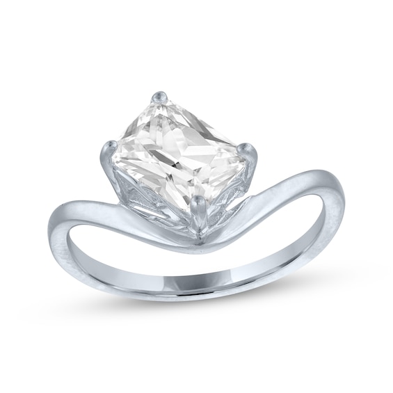 Emerald-Cut White Lab-Created Sapphire Tilted Solitaire Wave Ring Sterling Silver
