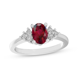 Oval-Cut Lab-Created Ruby & White Lab-Created Sapphire Fashion Ring Sterling Silver