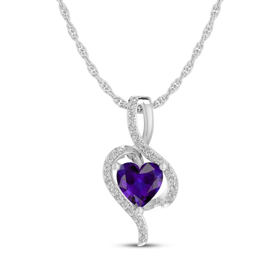 Heart-Shaped Amethyst & White Lab-Created Sapphire Necklace Sterling Silver 18"