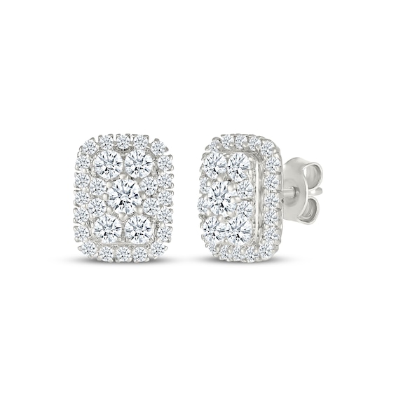 KAY Lab-Grown Diamonds Multi-Stone Cushion-Shaped Halo Stud Earrings 1 ct tw Sterling Silver