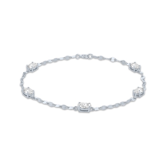 Oval-Cut White Lab-Created Sapphire Bracelet Sterling Silver 7.5"