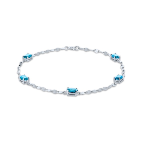 Oval-Cut Swiss Blue Topaz Bracelet Sterling Silver 7.5"