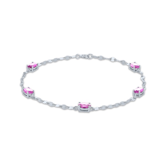 Oval-Cut Pink Lab-Created Sapphire Station Bracelet Sterling Silver 7.5"