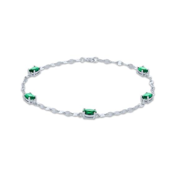 Oval-Cut Lab-Created Emerald Bracelet Sterling Silver 7.5"