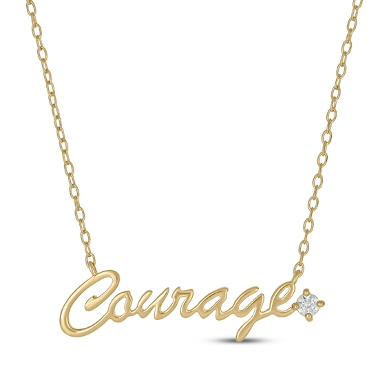 Diamond "Courage" Word Art Necklace 1/20 ct tw 24K Yellow Gold Vermeil Sterling Silver 18"
