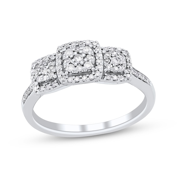 Multi-Diamond Halo Engagement Ring 1/3 ct tw 10K White Gold