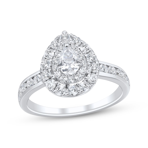 Pear-Shaped Diamond Double Halo Engagement Ring 1 ct tw 14K White Gold