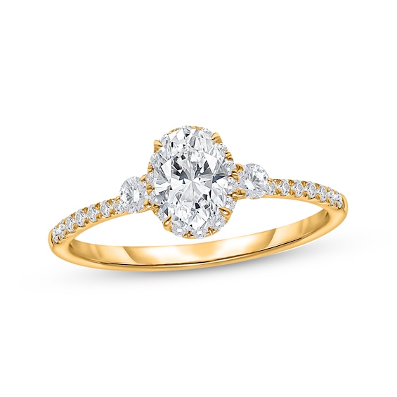 Adore Oval & Round-Cut Lab-Grown Diamond Three-Stone Engagement Ring 3/4 ct tw 14K Yellow Gold