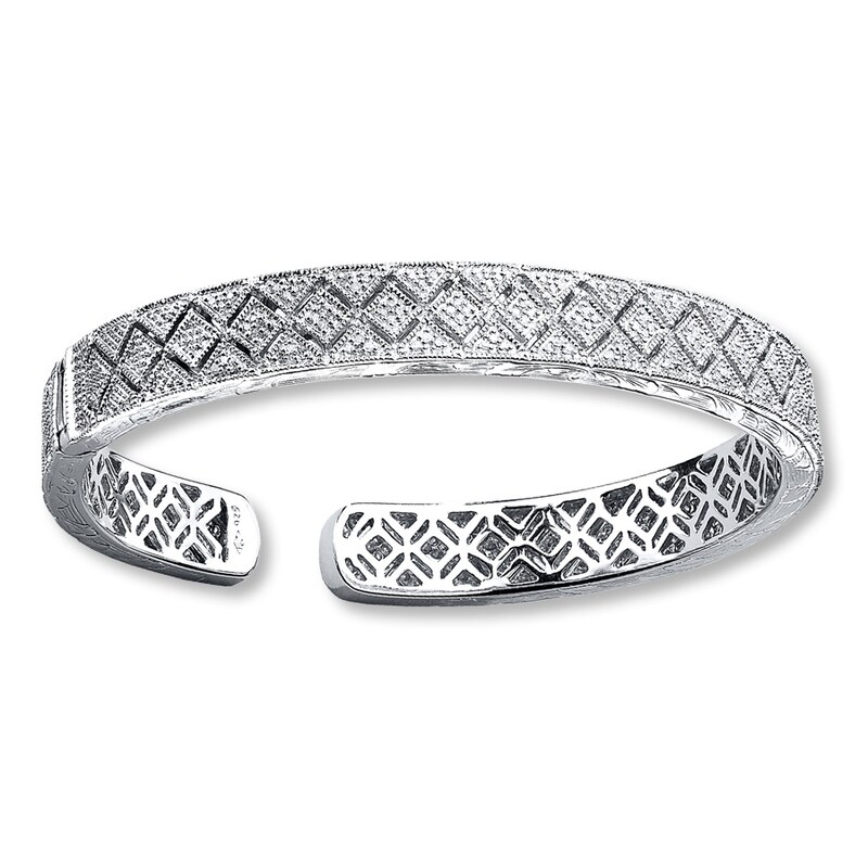 Main Image 1 of Diamond Cuff Bangle Bracelet 1/3 ct tw Round-cut Sterling Silver