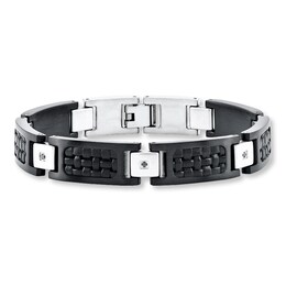 Men's Bracelet 1/10 ct tw Diamonds Sterling Silver/Leather