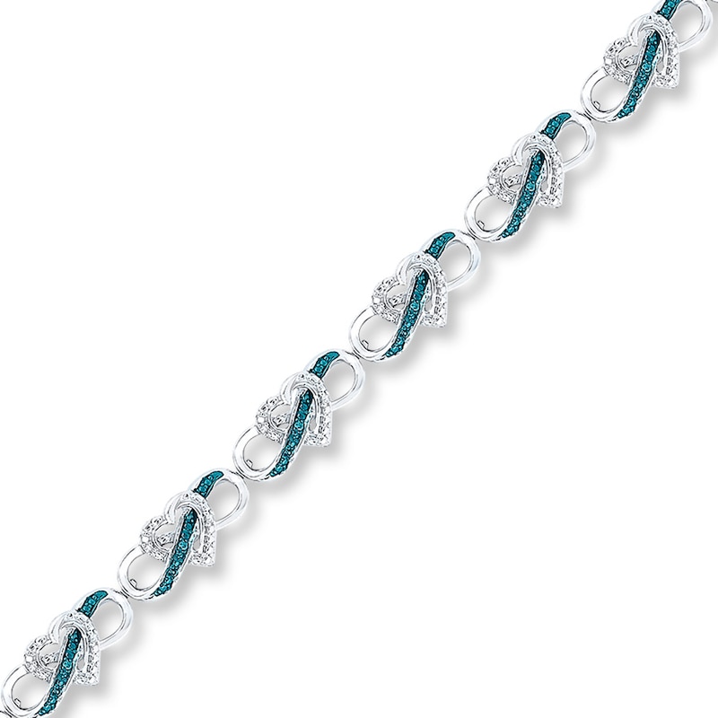 Main Image 1 of Diamond Heart Bracelet 1/6 cttw Blue/White Sterling Silver