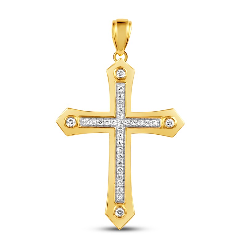 Main Image 1 of Men's Diamond Cross Pendant 1/5 ct tw Round-cut 10K Yellow Gold