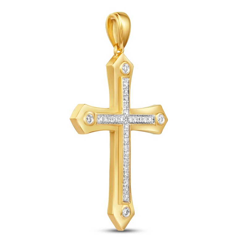 Main Image 2 of Men's Diamond Cross Pendant 1/5 ct tw Round-cut 10K Yellow Gold