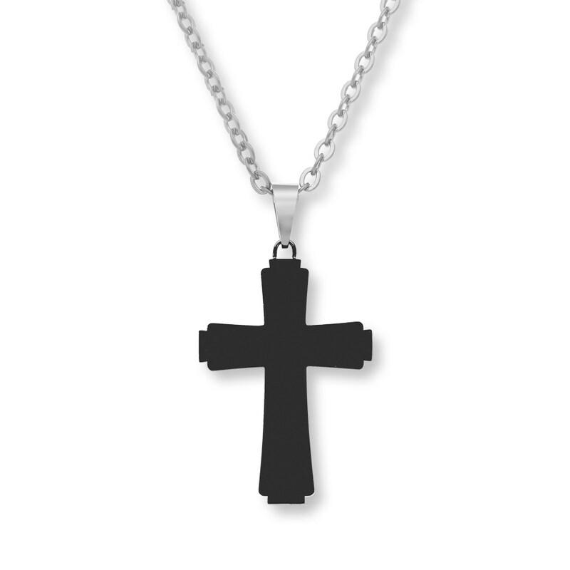 Men's Cross Necklace 1/15 ct tw Black Diamonds Stainless Steel