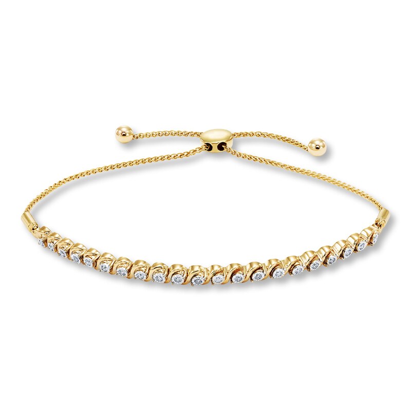 Main Image 1 of Diamond Bolo Bracelet 1/4 ct tw Round-cut 10K Yellow Gold