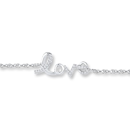 Diamond Love Anklet 1/15 ct tw Round-cut Sterling Silver 9&quot;