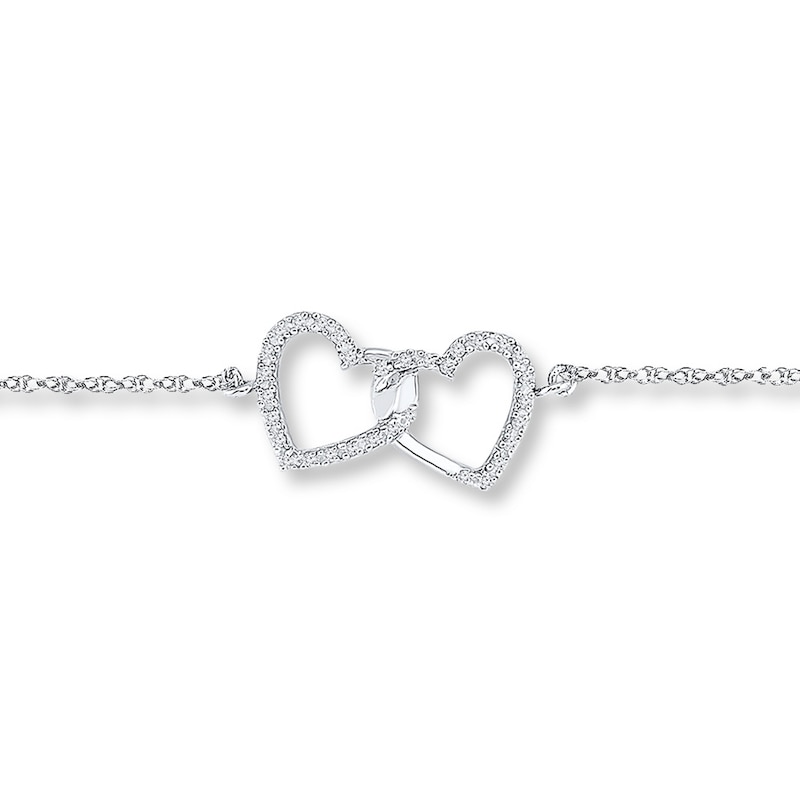 Main Image 1 of Heart Anklet 1/10 ct tw Diamonds Sterling Silver 9"