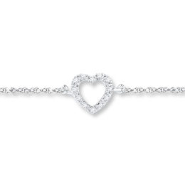 Heart Anklet 1/20 ct tw Diamonds Sterling Silver 9&quot;