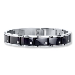 Men's Link Bracelet 1/10 ct tw Diamonds Stainless Steel 8.5&quot;