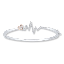 Heartbeat Bangle Bracelet 1/10 ct tw Diamonds Sterling Silver/10K Gold