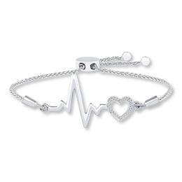 Heartbeat Bolo Bracelet 1/20 ct tw Diamonds Sterling Silver 9.5&quot;