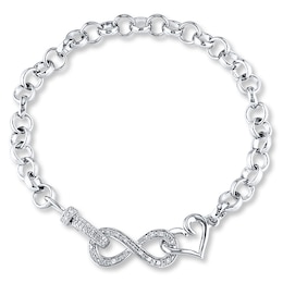 Infinity & Heart Bracelet 1/10 ct tw Diamonds Sterling Silver 7.5&quot;
