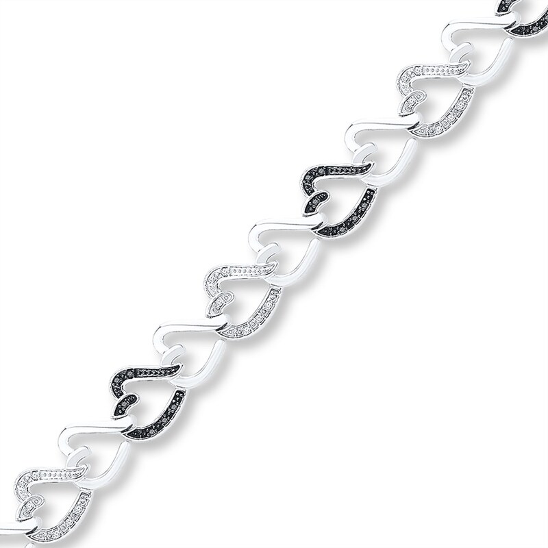 Main Image 1 of Heart Bracelet 1/6 ct tw Black & White Diamonds Sterling Silver