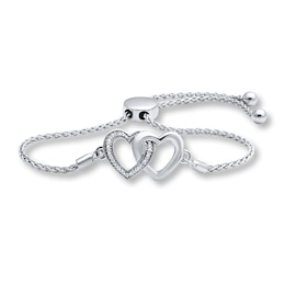 Diamond Heart Bolo Bracelet Sterling Silver 9.5&quot;