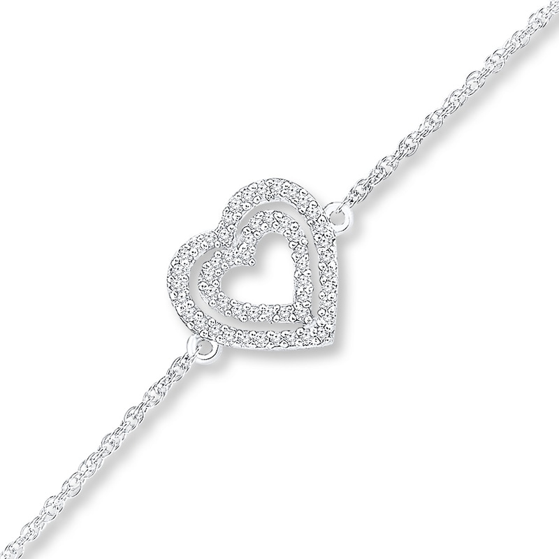 Main Image 1 of Diamond Heart Anklet 1/10 ct tw Round-cut Sterling Silver