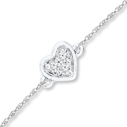 Diamond Heart Anklet 1/20 ct tw Round-cut Sterling Silver