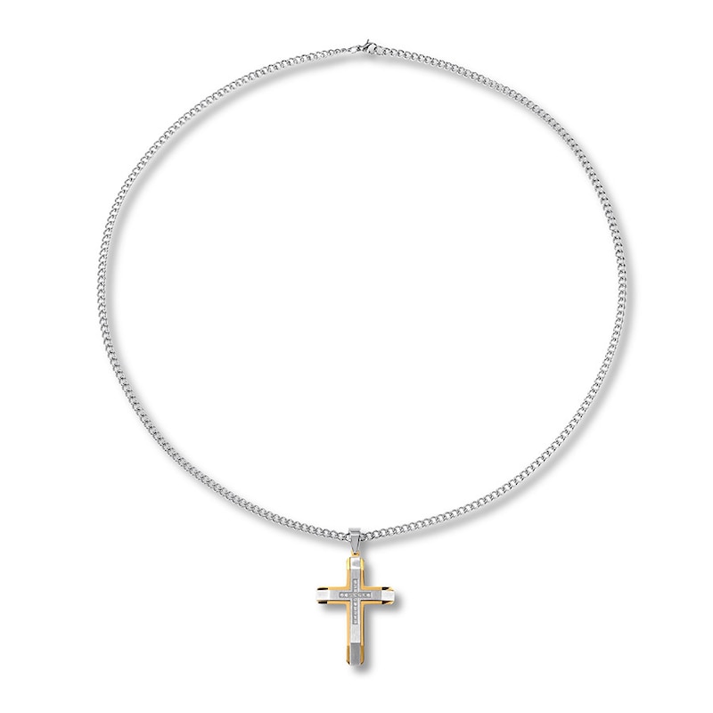 Men's Diamond Cross Necklace 1/10 ct tw Stainless Steel