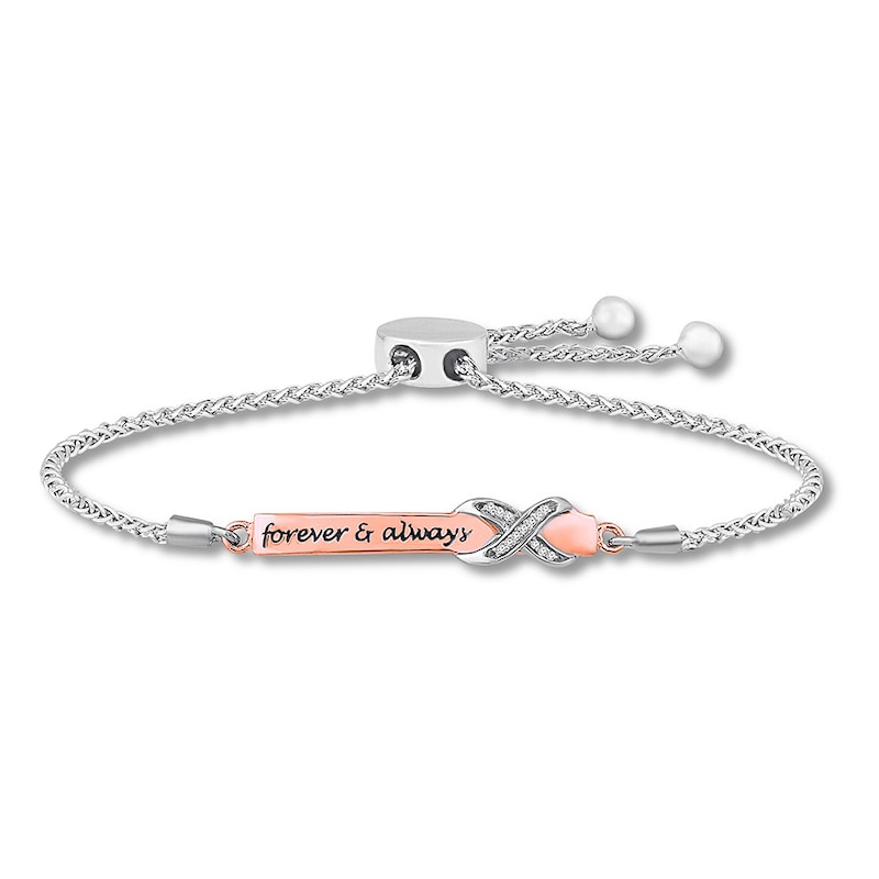Diamond Bolo Bracelet 1/20 ct tw Sterling Silver/10K Rose Gold 9.5"