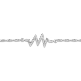 Diamond Heartbeat Anklet 1/20 ct tw Round-cut Sterling Silver 9&quot;