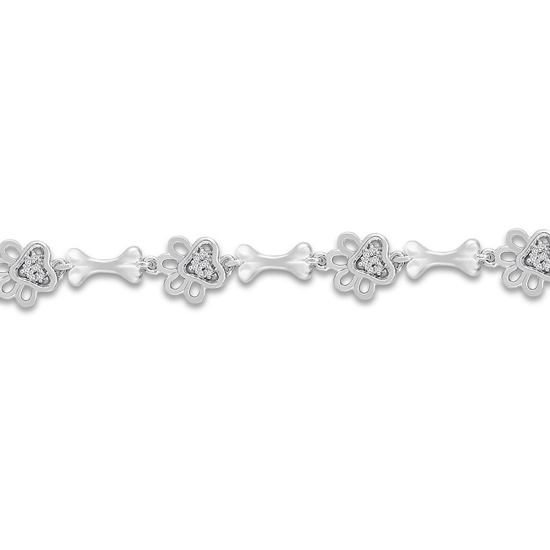Diamond Paw Print Anklet 1/10 ct tw Round-cut Sterling Silver 9"