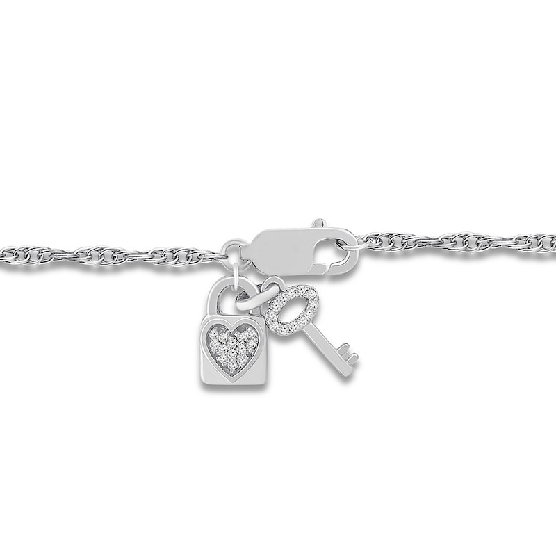 Diamond Lock and Key Anklet 1/20 ct tw Sterling Silver 9"