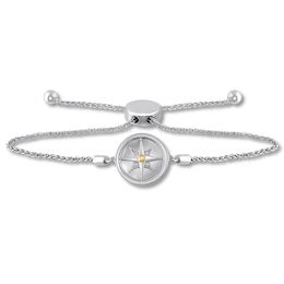 Compass Bolo Bracelet Diamond Accent Sterling Silver & 10K Yellow Gold 9.5&quot;