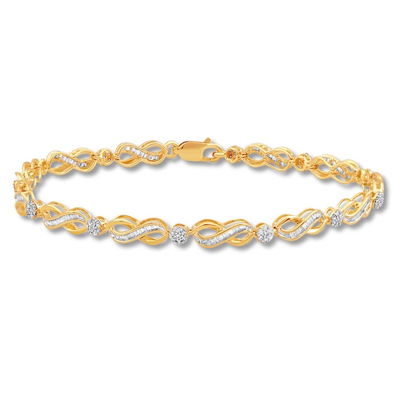 Baguette & Round-Cut Diamond Infinity Bracelet 1 ct tw 10K Yellow Gold 7.5"