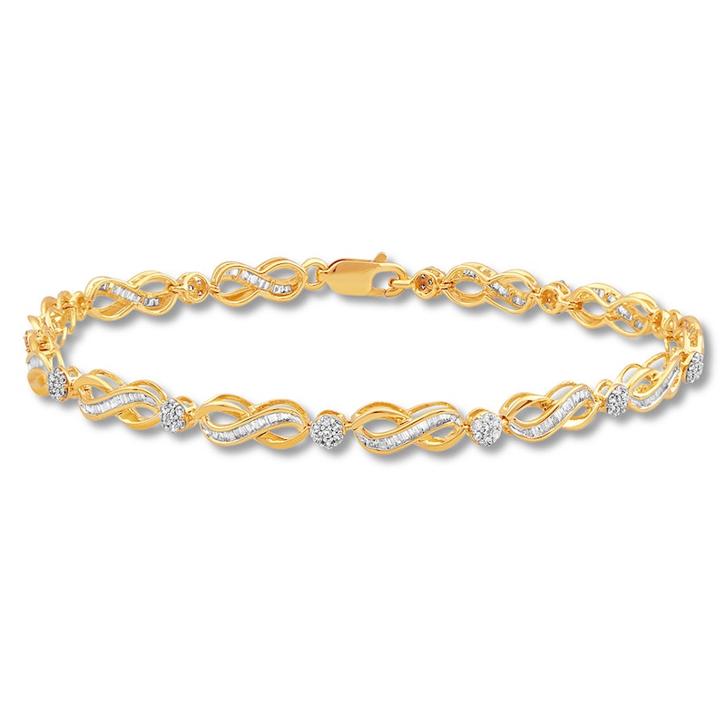 Main Image 1 of Baguette & Round-Cut Diamond Infinity Bracelet 1 ct tw 10K Yellow Gold 7.5"