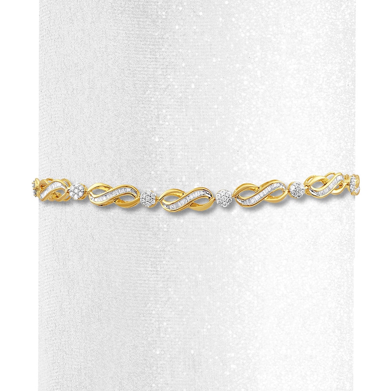 Main Image 2 of Baguette & Round-Cut Diamond Infinity Bracelet 1 ct tw 10K Yellow Gold 7.5"