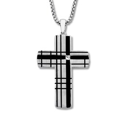 Men's Diamond Cross Necklace 1/10 ct Sterling Silver 18&quot;