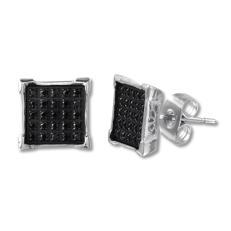 Men's Black Diamond Earrings 1/4 ct tw Round-cut Stainless Steel