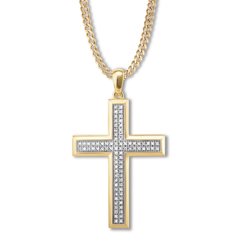 Men's Diamond Cross Necklace 1/4 ct tw Round 10K Yellow Gold