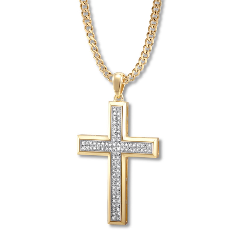 Men's Diamond Cross Necklace 1/4 ct tw Round 10K Yellow Gold