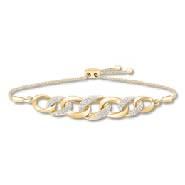 Diamond Link Bolo Bracelet 1/6 ct tw Round-cut 10K Yellow Gold 9.5"