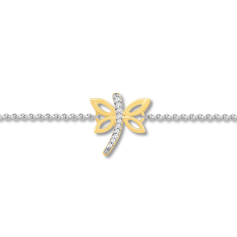 Main Image 2 of Dragonfly Anklet with Diamonds Sterling Silver & 10K Yellow Gold 10"